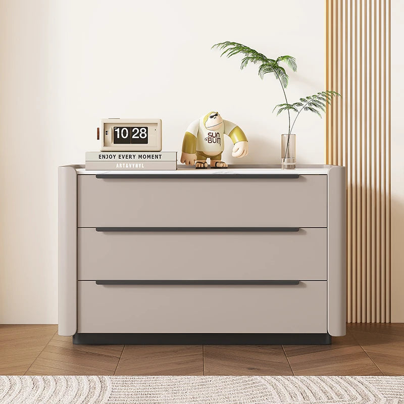 Sleek Pine Sintered Stone Cabinet with PU Leather Touch - Modern 3-Drawer Storage Solution for Contemporary Home Decor fmxjs-5348