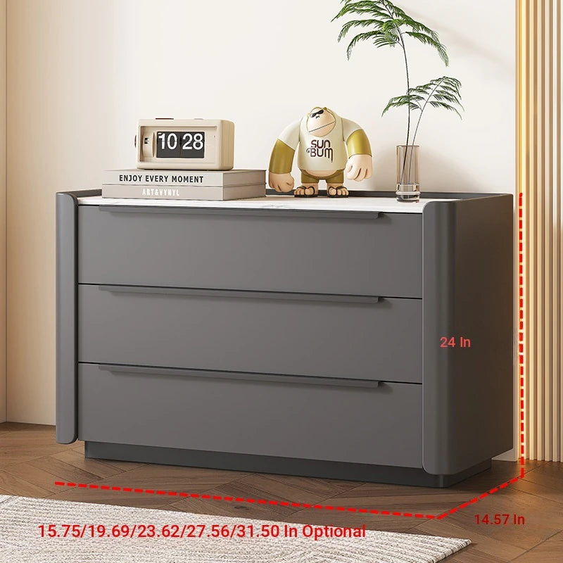 Sleek Pine Sintered Stone Cabinet with PU Leather Touch - Modern 3-Drawer Storage Solution for Contemporary Home Decor fmxjs-5348