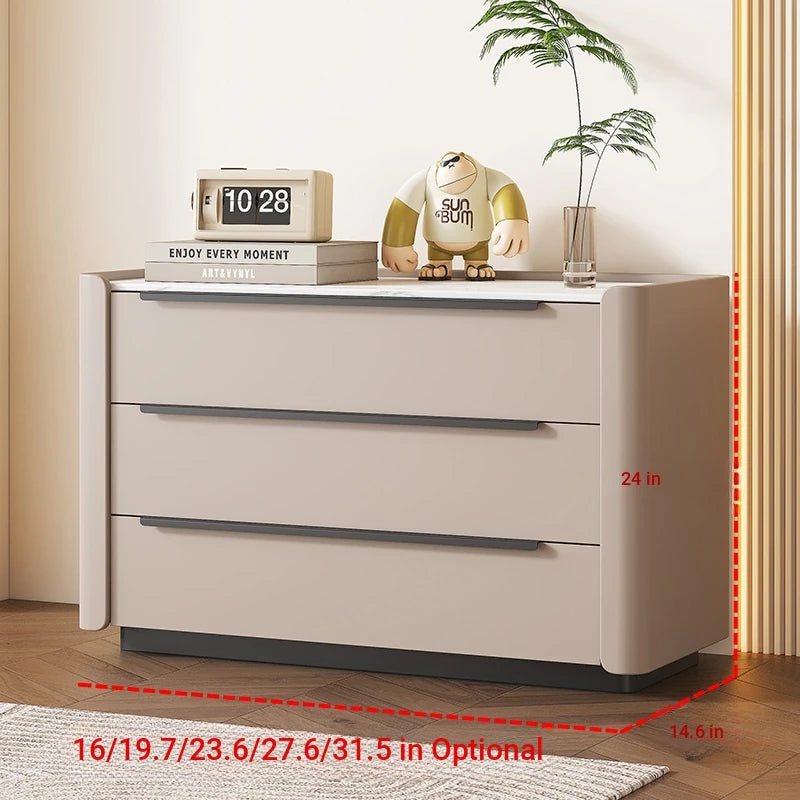 Sleek Pine Sintered Stone Cabinet with PU Leather Touch - Modern 3-Drawer Storage Solution for Contemporary Home Decor fmxjs-5348