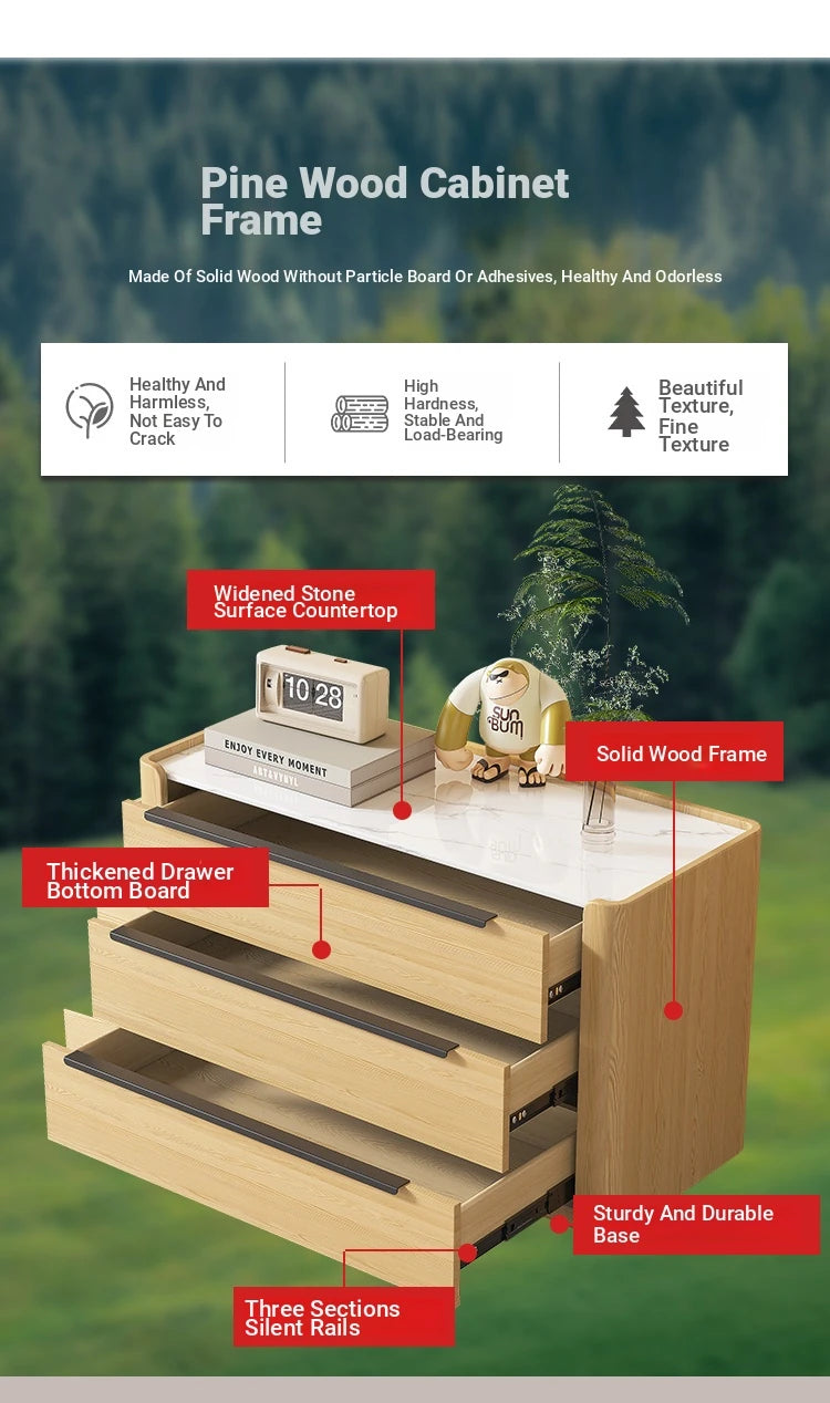 Sleek Pine Sintered Stone Cabinet with PU Leather Touch - Modern 3-Drawer Storage Solution for Contemporary Home Decor fmxjs-5348