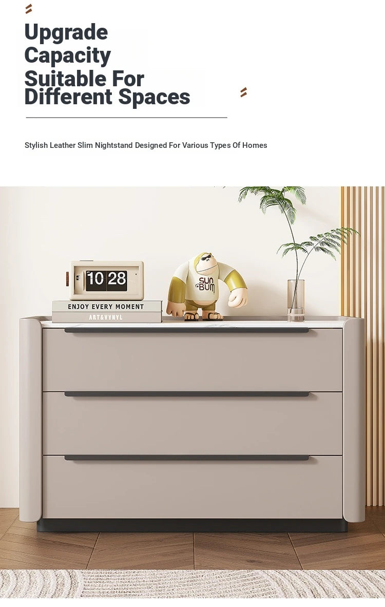 Sleek Pine Sintered Stone Cabinet with PU Leather Touch - Modern 3-Drawer Storage Solution for Contemporary Home Decor fmxjs-5348