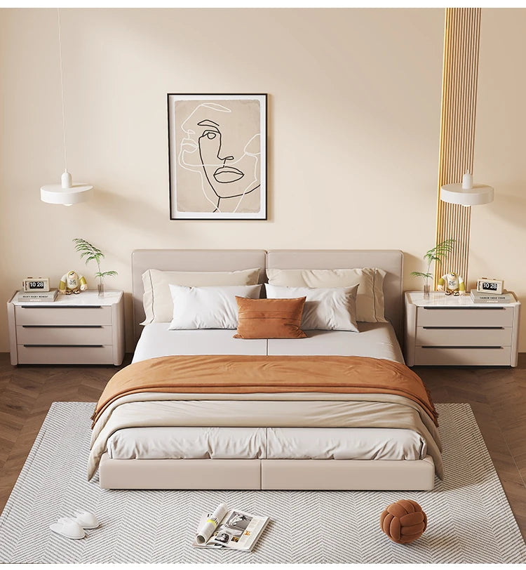 Sleek Pine Sintered Stone Cabinet with PU Leather Touch - Modern 3-Drawer Storage Solution for Contemporary Home Decor fmxjs-5348