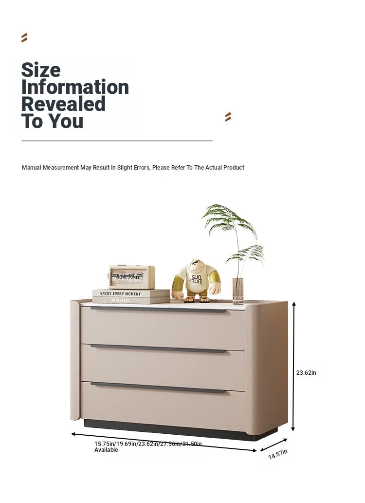 Sleek Pine Sintered Stone Cabinet with PU Leather Touch - Modern 3-Drawer Storage Solution for Contemporary Home Decor fmxjs-5348