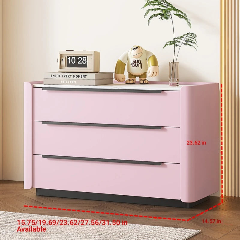 Sleek Pine Sintered Stone Cabinet with PU Leather Touch - Modern 3-Drawer Storage Solution for Contemporary Home Decor fmxjs-5348