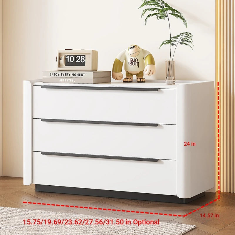 Sleek Pine Sintered Stone Cabinet with PU Leather Touch - Modern 3-Drawer Storage Solution for Contemporary Home Decor fmxjs-5348