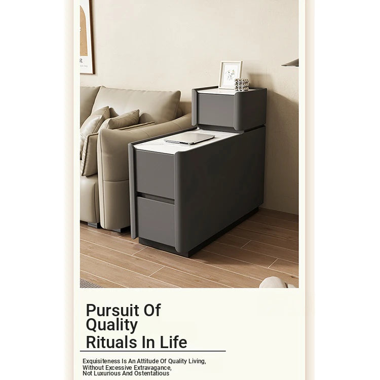 Elegant Pine Multi-layer Board Coffee Table with Sintered Stone Top and Synthetic Leather Finish - Modern Living Room Furniture fmxjs-5351