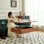 Elegant Light Brown Cherry Wood Tea Table with Metal Accents and Durable Nylon Legs fmy-686