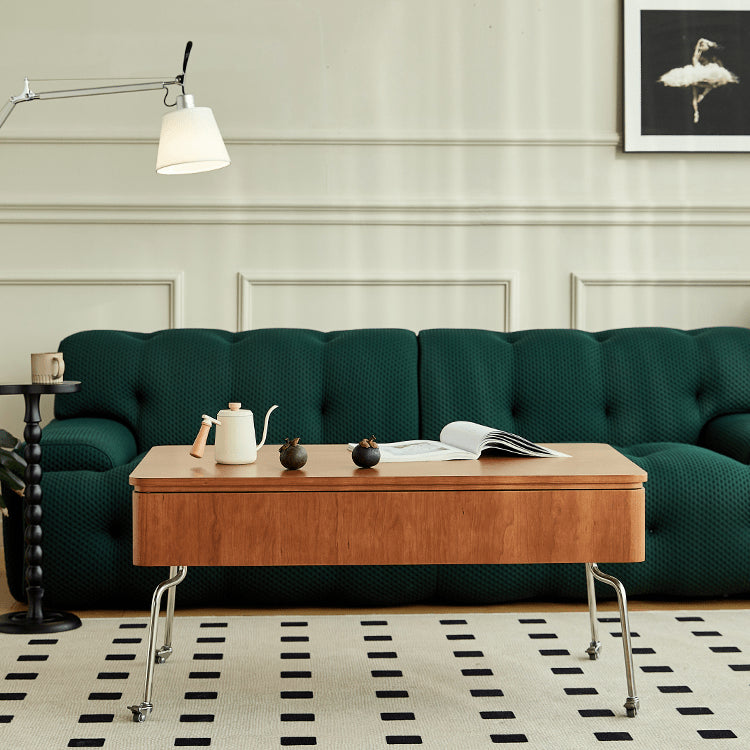 Elegant Light Brown Cherry Wood Tea Table with Metal Accents and Durable Nylon Legs fmy-686