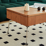 Elegant Light Brown Cherry Wood Tea Table with Metal Accents and Durable Nylon Legs fmy-686