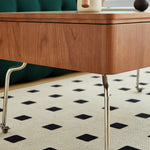 Elegant Light Brown Cherry Wood Tea Table with Metal Accents and Durable Nylon Legs fmy-686