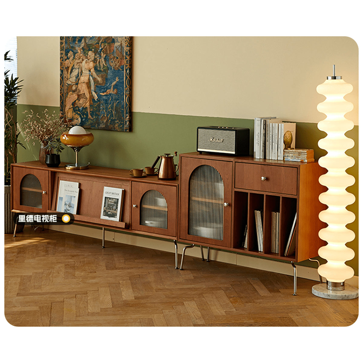 Elegant Light Brown Cherry Wood Tea Table with Metal Accents and Durable Nylon Legs fmy-686