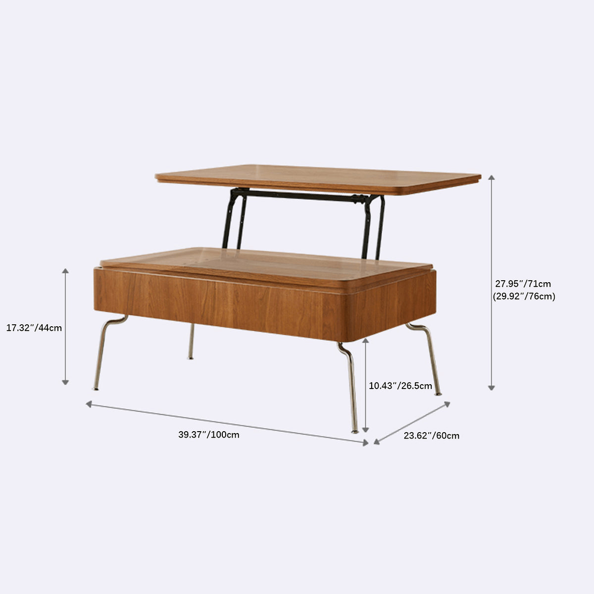 Elegant Light Brown Cherry Wood Tea Table with Metal Accents and Durable Nylon Legs fmy-686