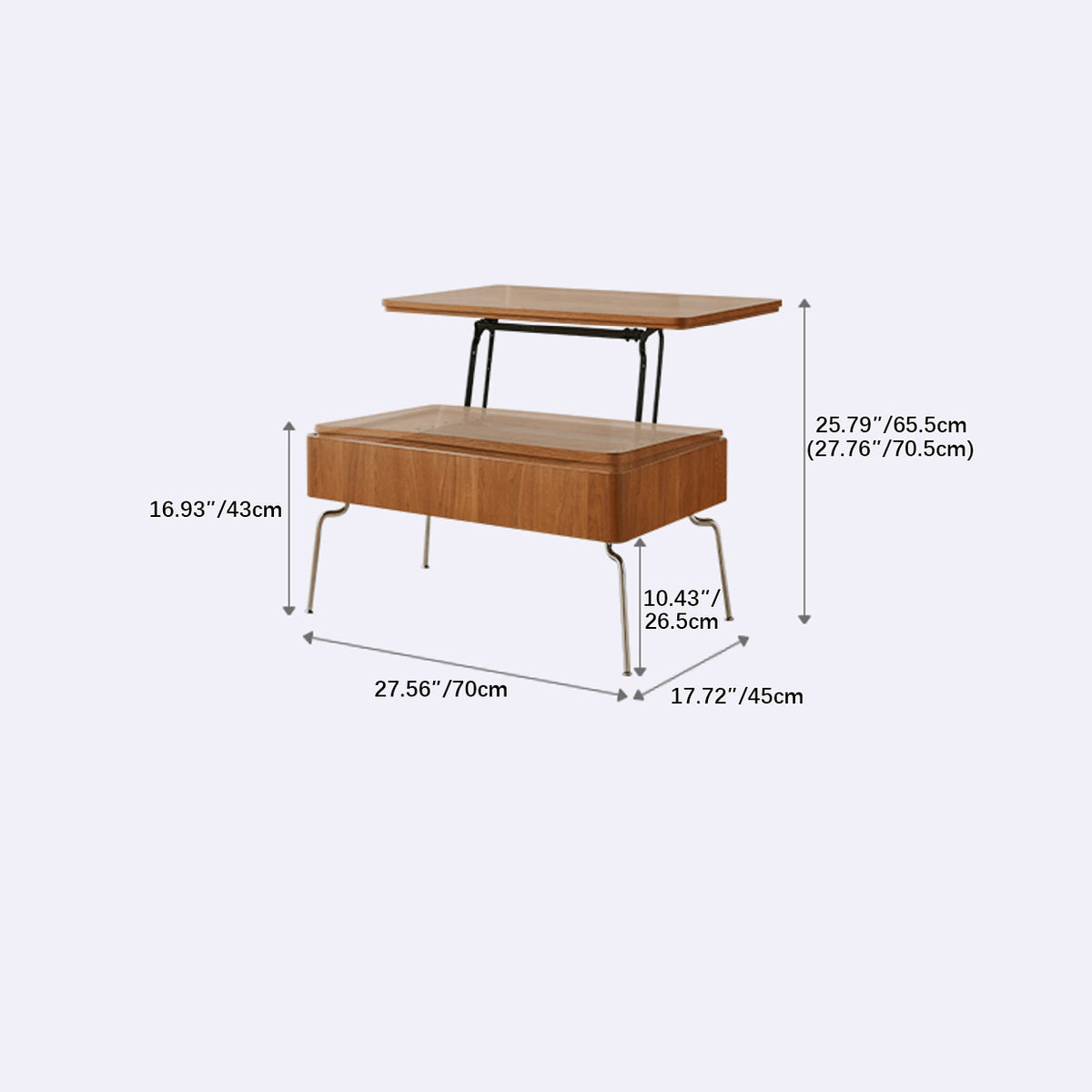 Elegant Light Brown Cherry Wood Tea Table with Metal Accents and Durable Nylon Legs fmy-686
