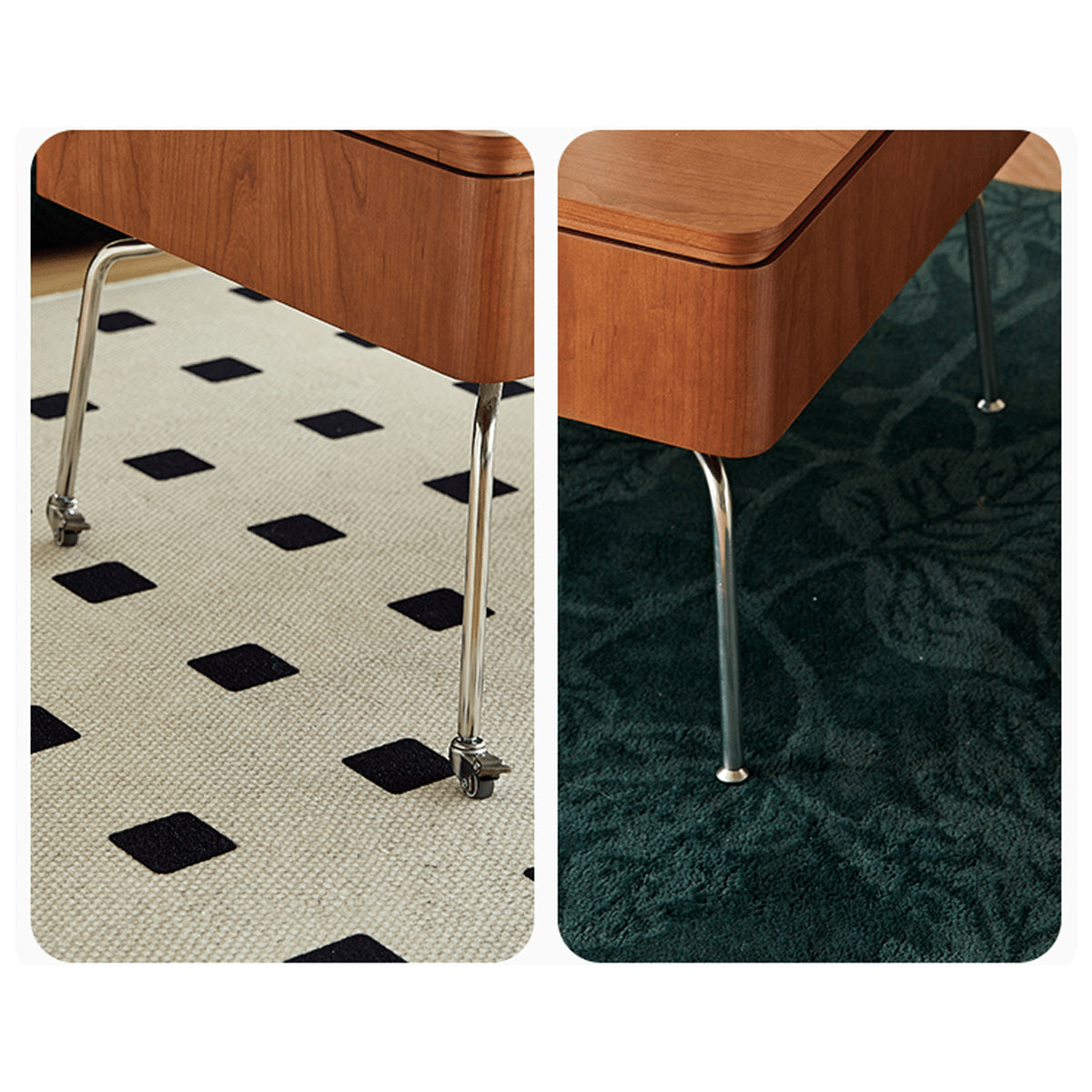 Elegant Light Brown Cherry Wood Tea Table with Metal Accents and Durable Nylon Legs fmy-686