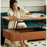 Elegant Light Brown Cherry Wood Tea Table with Metal Accents and Durable Nylon Legs fmy-686