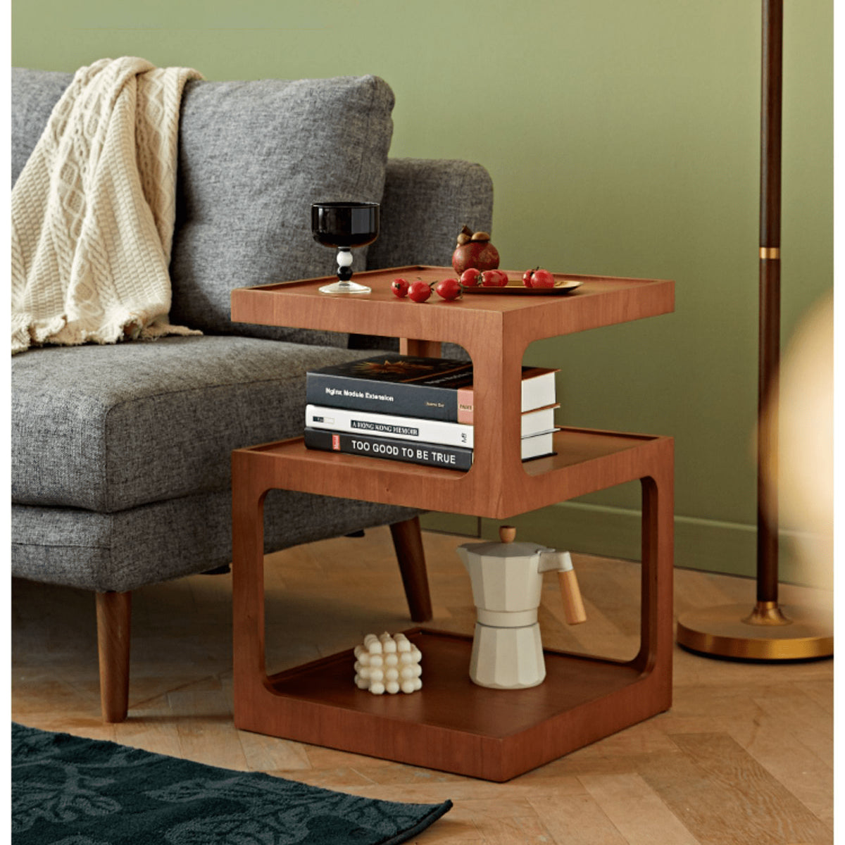 Stylish Light Brown Black Cherry Wood Tea Table - Durable Plywood Construction fmy-687