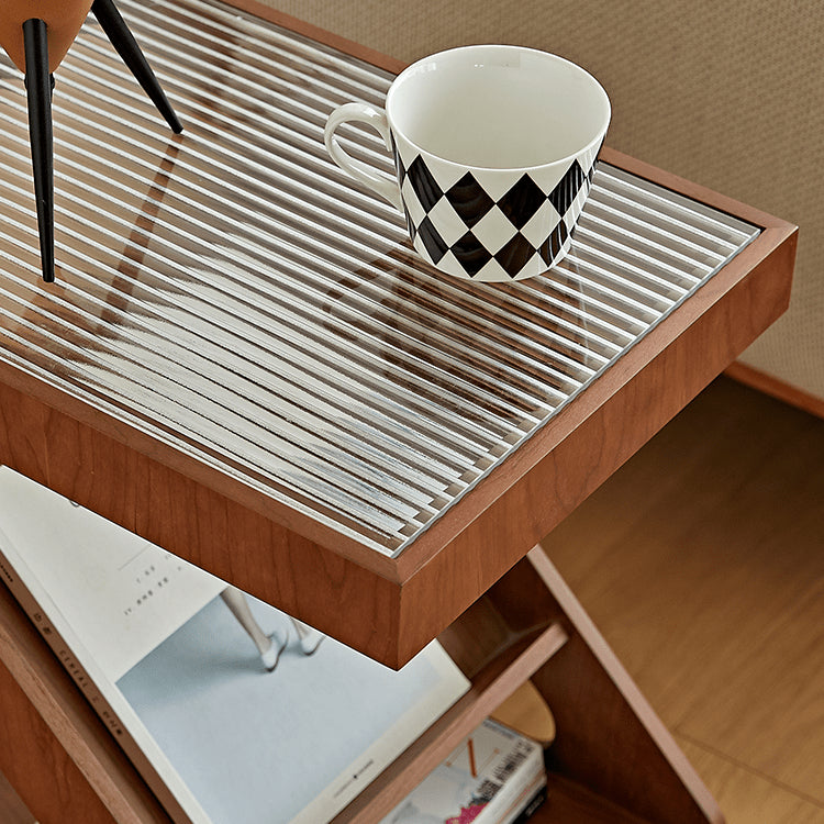 Elegant Light Brown Black Cherry Wood Tea Table with Plywood & Glass Top fmy-688