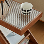 Elegant Light Brown Black Cherry Wood Tea Table with Plywood & Glass Top fmy-688