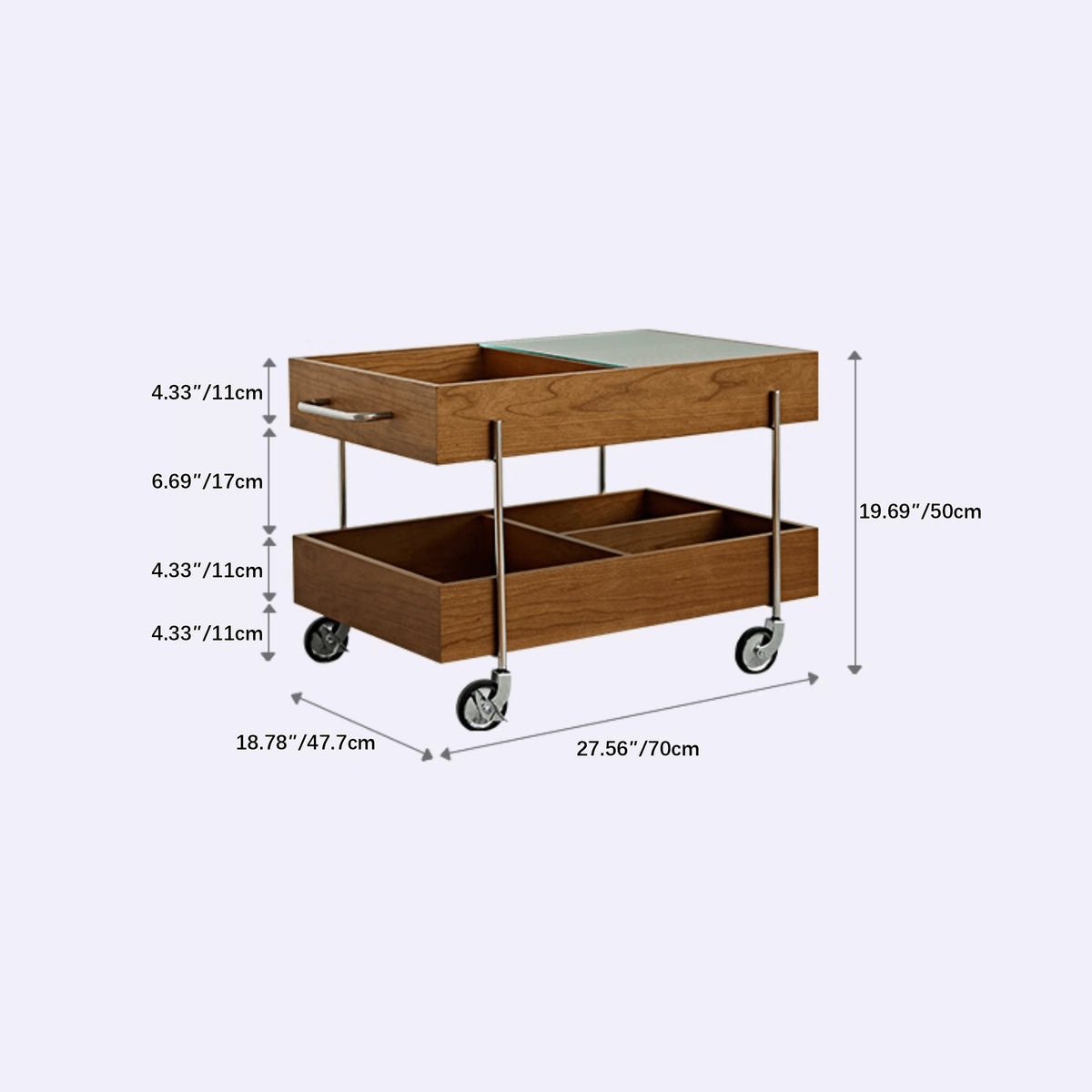 Stylish Multi-Material Tea Table: Light Brown Black Cherry Wood, Plywood, Stainless Steel, Nylon fmy-692