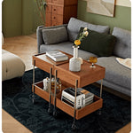 Stylish Multi-Material Tea Table: Light Brown Black Cherry Wood, Plywood, Stainless Steel, Nylon fmy-692