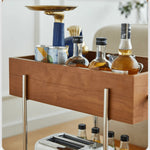 Stylish Multi-Material Tea Table: Light Brown Black Cherry Wood, Plywood, Stainless Steel, Nylon fmy-692