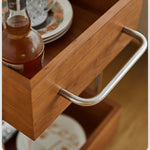 Stylish Multi-Material Tea Table: Light Brown Black Cherry Wood, Plywood, Stainless Steel, Nylon fmy-692