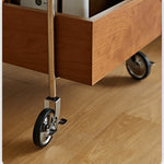 Stylish Multi-Material Tea Table: Light Brown Black Cherry Wood, Plywood, Stainless Steel, Nylon fmy-692