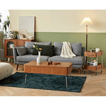 Stylish Multi-Material Tea Table: Light Brown Black Cherry Wood, Plywood, Stainless Steel, Nylon fmy-692