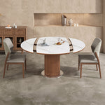 Elegant Sintered Stone & Ash Wood Table with Sleek Stainless Steel Accents fnl-272