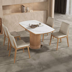 Elegant Sintered Stone & Ash Wood Table with Sleek Stainless Steel Accents fnl-272