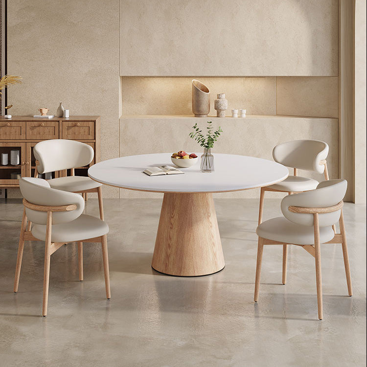 Elegant Dining Table with Natural Sintered Stone Top and Solid Wood Base fnl-274