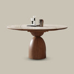 Elegant Brown Sintered Stone Dining Table with Solid Wood Base fnl-279