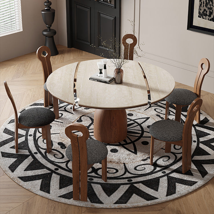 Elegant Brown Sintered Stone Dining Table with Solid Wood Base fnl-279