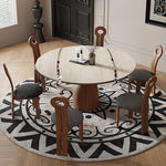Elegant Brown Sintered Stone Dining Table with Solid Wood Base fnl-279