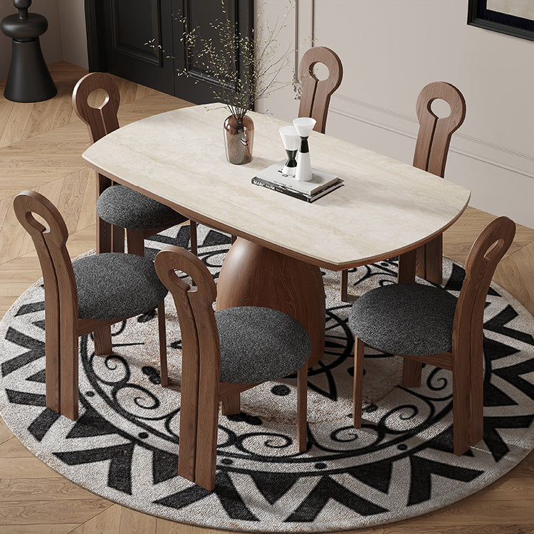 Elegant Brown Sintered Stone Dining Table with Solid Wood Base fnl-279
