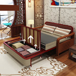 Stylish Sofa in Khaki Yellow with Dark Gray, Light Brown, and Blue Accents - Durable Rubber Wood and Pine Wood Frame with Faux Leather & Cotton-Linen Blend Upholstery fnm-949