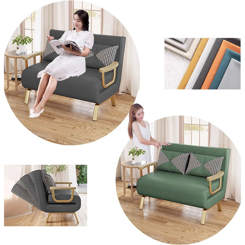 Stylish Leathaire Bed in Khaki Grey with Orange-Green Accents - Modern Comfort & Elegance foltm-1553