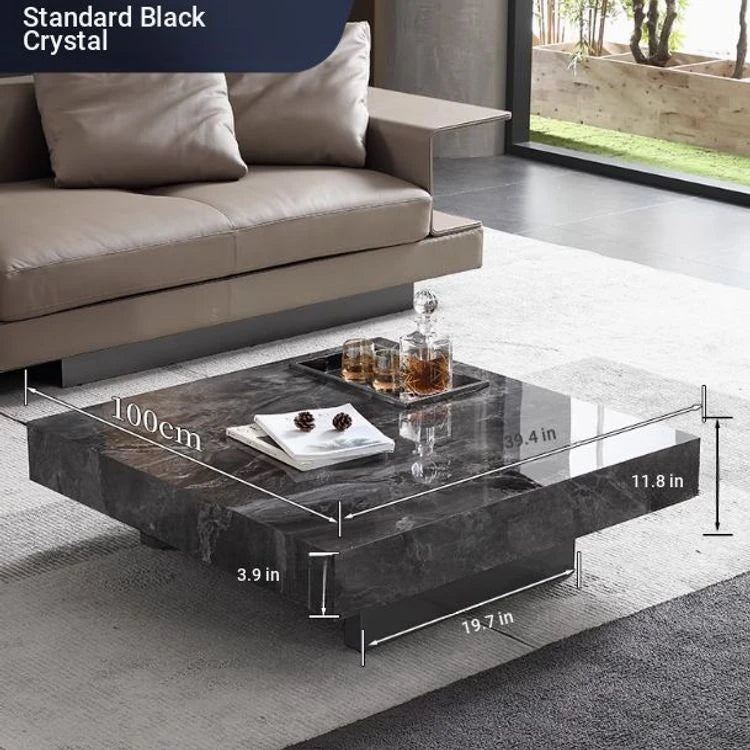 Elegant Ceramic Sintered Stone Coffee Table with Multi-layer Design and Stainless Steel Accents – Modern Living Room Centerpiece fplk-5022