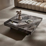 Elegant Ceramic Sintered Stone Coffee Table with Multi-layer Design and Stainless Steel Accents – Modern Living Room Centerpiece fplk-5022