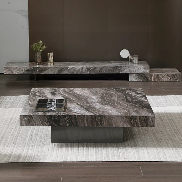 Elegant Ceramic Sintered Stone Coffee Table with Multi-layer Design and Stainless Steel Accents – Modern Living Room Centerpiece fplk-5022