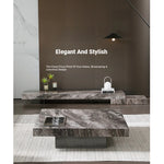 Elegant Ceramic Sintered Stone Coffee Table with Multi-layer Design and Stainless Steel Accents – Modern Living Room Centerpiece fplk-5022