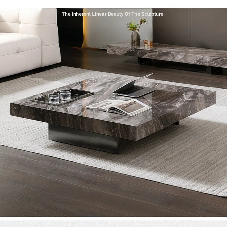 Elegant Ceramic Sintered Stone Coffee Table with Multi-layer Design and Stainless Steel Accents – Modern Living Room Centerpiece fplk-5022