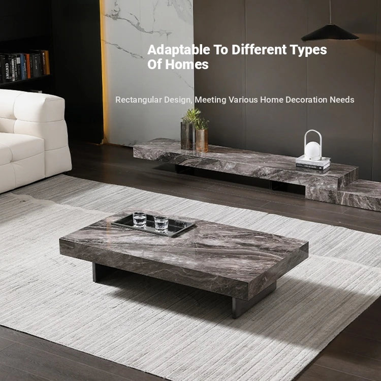 Elegant Ceramic Sintered Stone Coffee Table with Multi-layer Design and Stainless Steel Accents – Modern Living Room Centerpiece fplk-5022