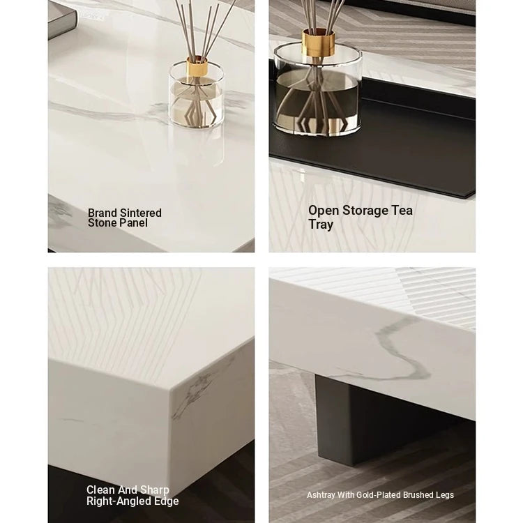 Modern Ceramic Sintered Stone Tea Table with Stylish Multi-Layer Design – Elegant Home Furniture for Living Room fplk-5023