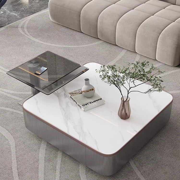 Sleek Modern Tempered Glass Tea Table – Stylish Square Accent Table for Living Room fplk-5024