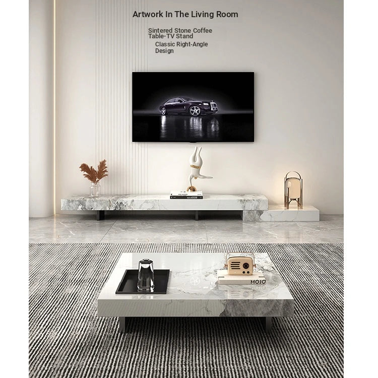 Modern Ceramic Sintered Stone TV Cabinet - Elegant Multi-layer Board Entertainment Unit for Stylish Living Rooms fplk-5025