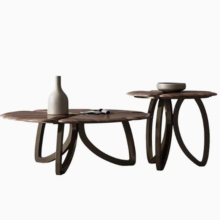 Elegant Black Walnut Wood Tea Table Set with Stainless Steel Accents - Modern Design for Stylish Living Rooms fplk-5026