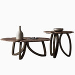 Elegant Black Walnut Wood Tea Table Set with Stainless Steel Accents - Modern Design for Stylish Living Rooms fplk-5026