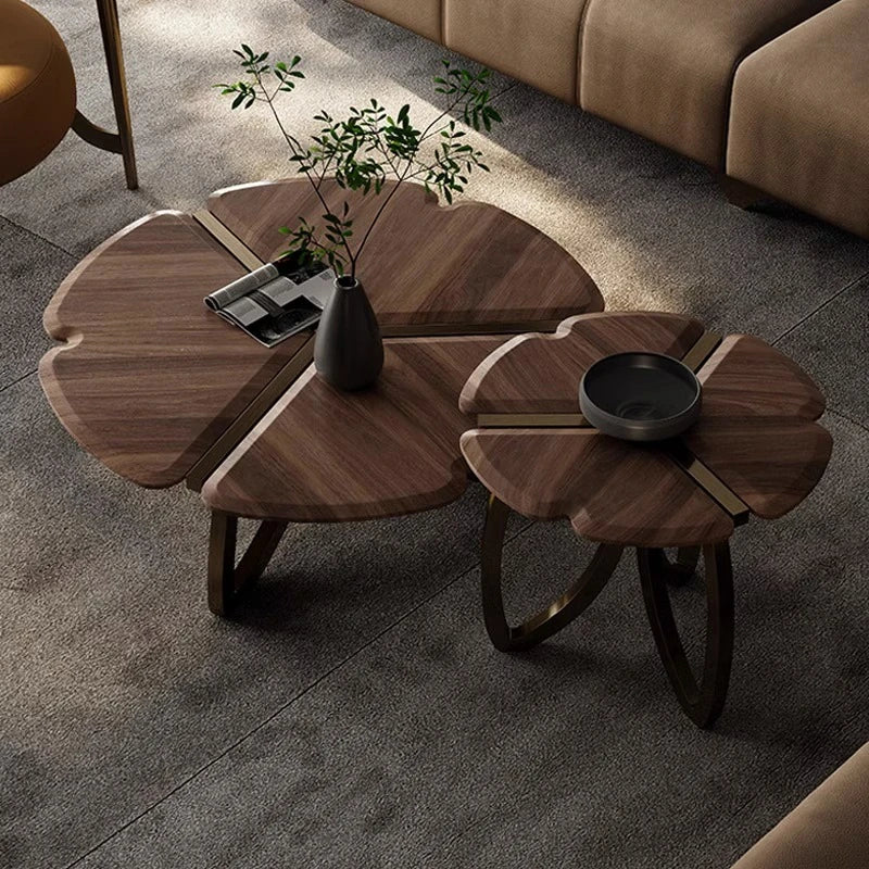 Elegant Black Walnut Wood Tea Table Set with Stainless Steel Accents - Modern Design for Stylish Living Rooms fplk-5026