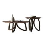 Elegant Black Walnut Wood Tea Table Set with Stainless Steel Accents - Modern Design for Stylish Living Rooms fplk-5026